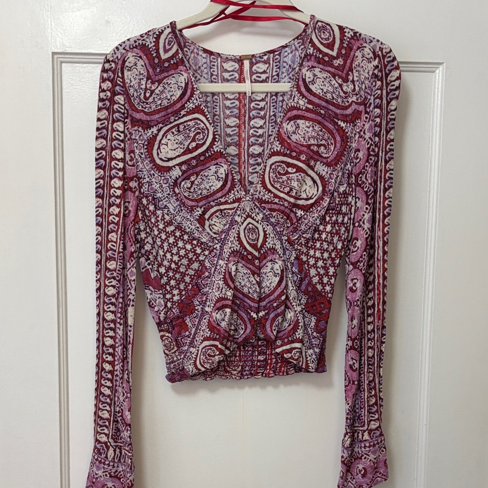 Free People Bohemian Paisley Blouse - Purple and White